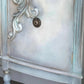 Vintage Hand-Painted Sideboard, Ornate French Style Cabinet, Oyster, Grey & Seafoam Storage Unit