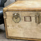 Vintage Vellum Steamer Trunk, 1920s Brass Bound Chest Ottoman