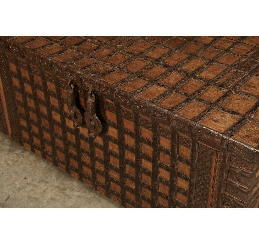 Large Iron Bound Indian Hardwood Trunk