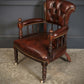Pair Of Vintage Victorian Mahogany & Buttoned Leather Captains Desk Chairs