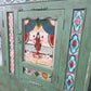 Green Vintage Indian Colonial Solid Wooden Glazed Sideboard Drinks Cabinet