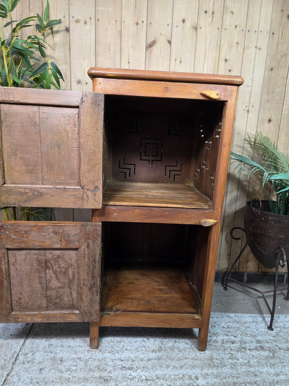 Tall Vintage Indian Wooden Free Standing Bathroom Kitchen Cupboard Cabinet