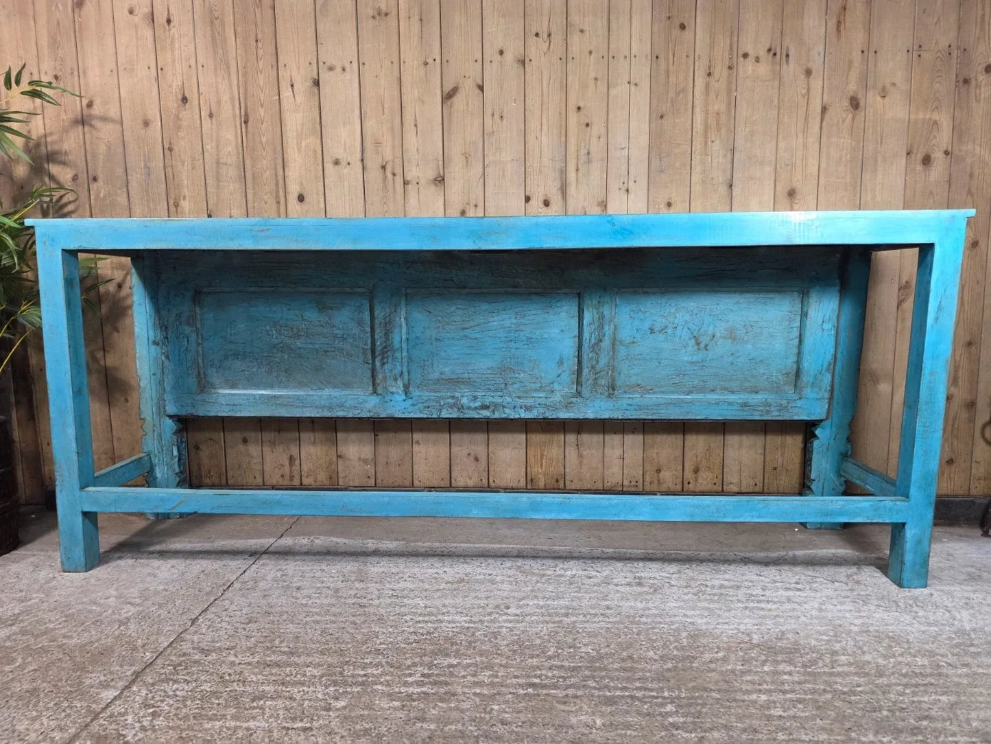 Blue Vintage Solid Wooden Carved Hallway Console Table