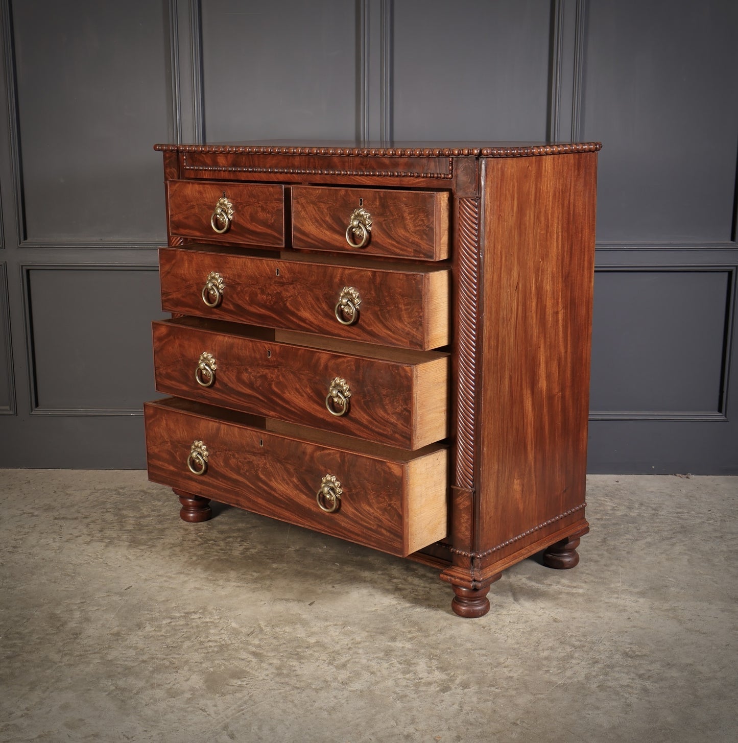 Antique Flame Mahogany Scottish Chest of Drawers