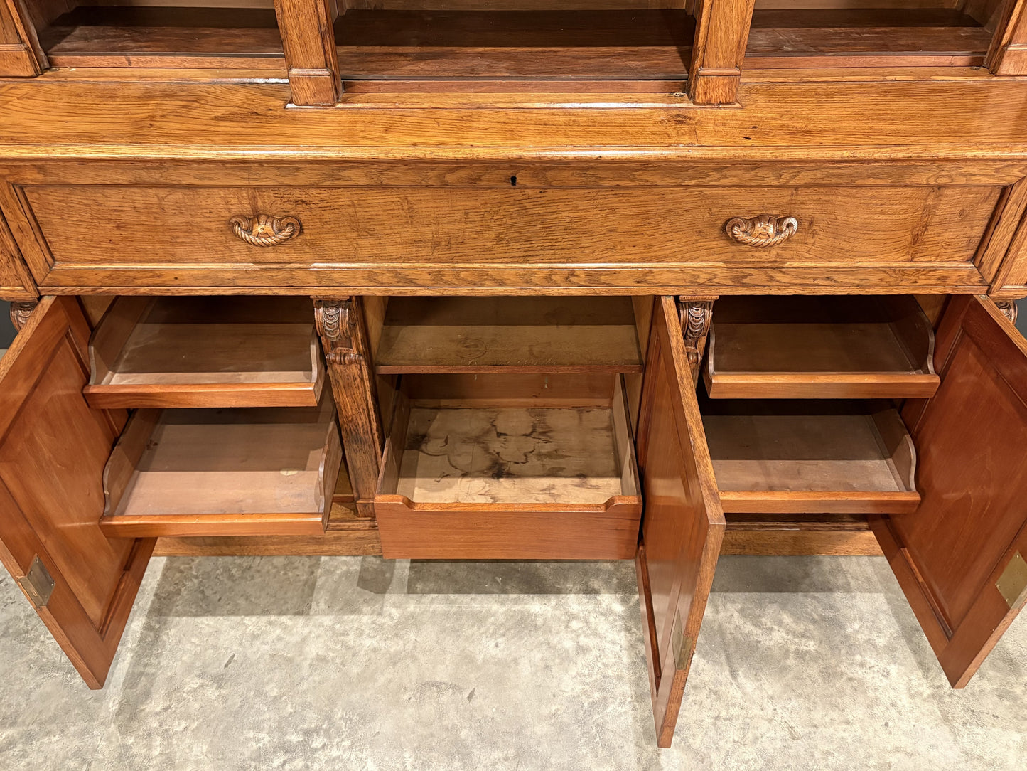 Large Vintage Early Victorian Breakfront Oak Bookcase