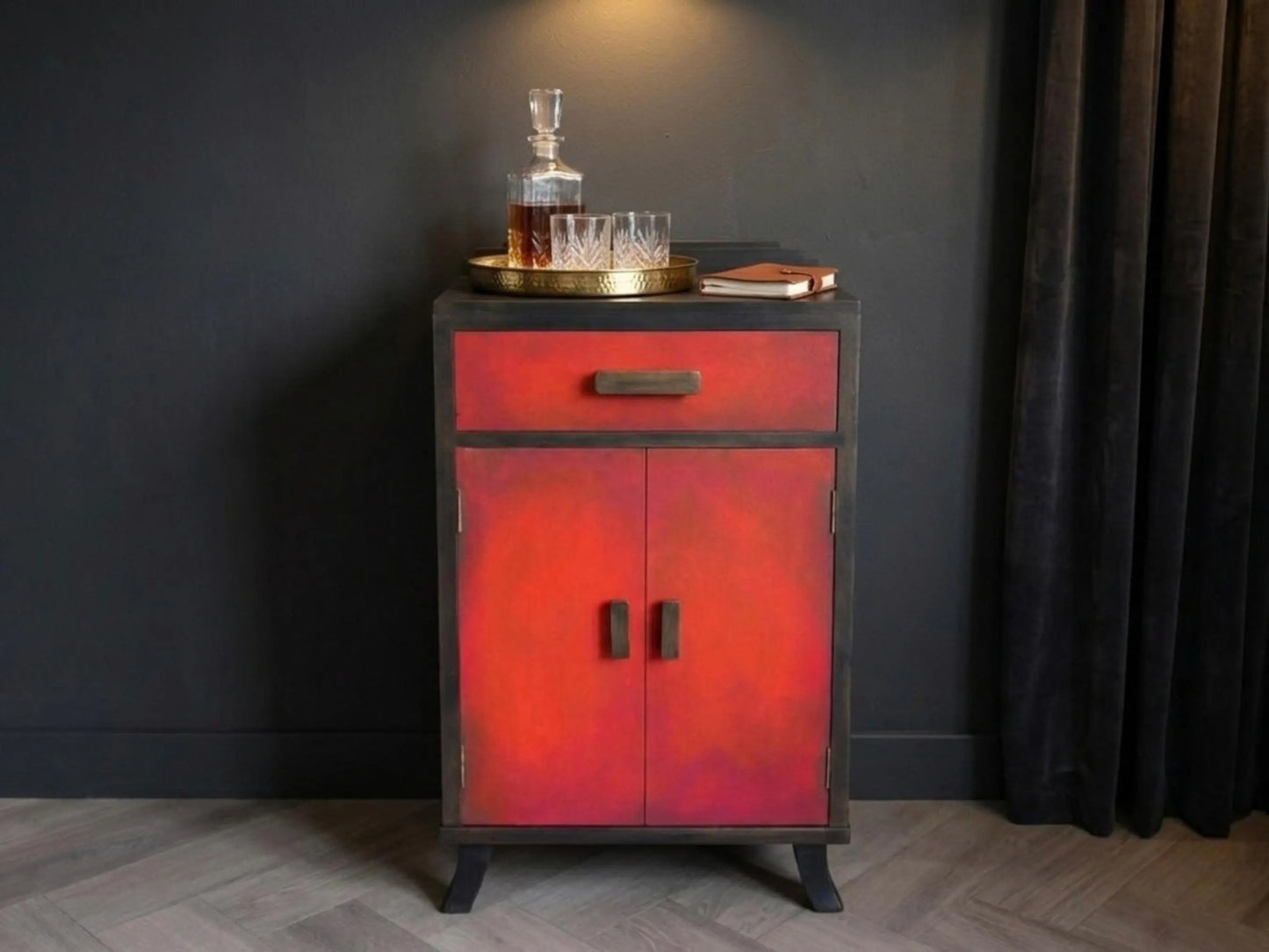 Red & Bronze Art Deco Cabinet | Hand Painted Storage Cupboard | Delivery Included