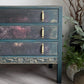 Dark Green and Floral Vintage Oak Chest of Drawers | Hand Painted Dresser