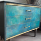 Blue, Teal & Green Vintage Chest of Drawers, Hand Painted Mid Century Dresser
