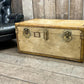Vintage Vellum Steamer Trunk, 1920s Brass Bound Chest Ottoman