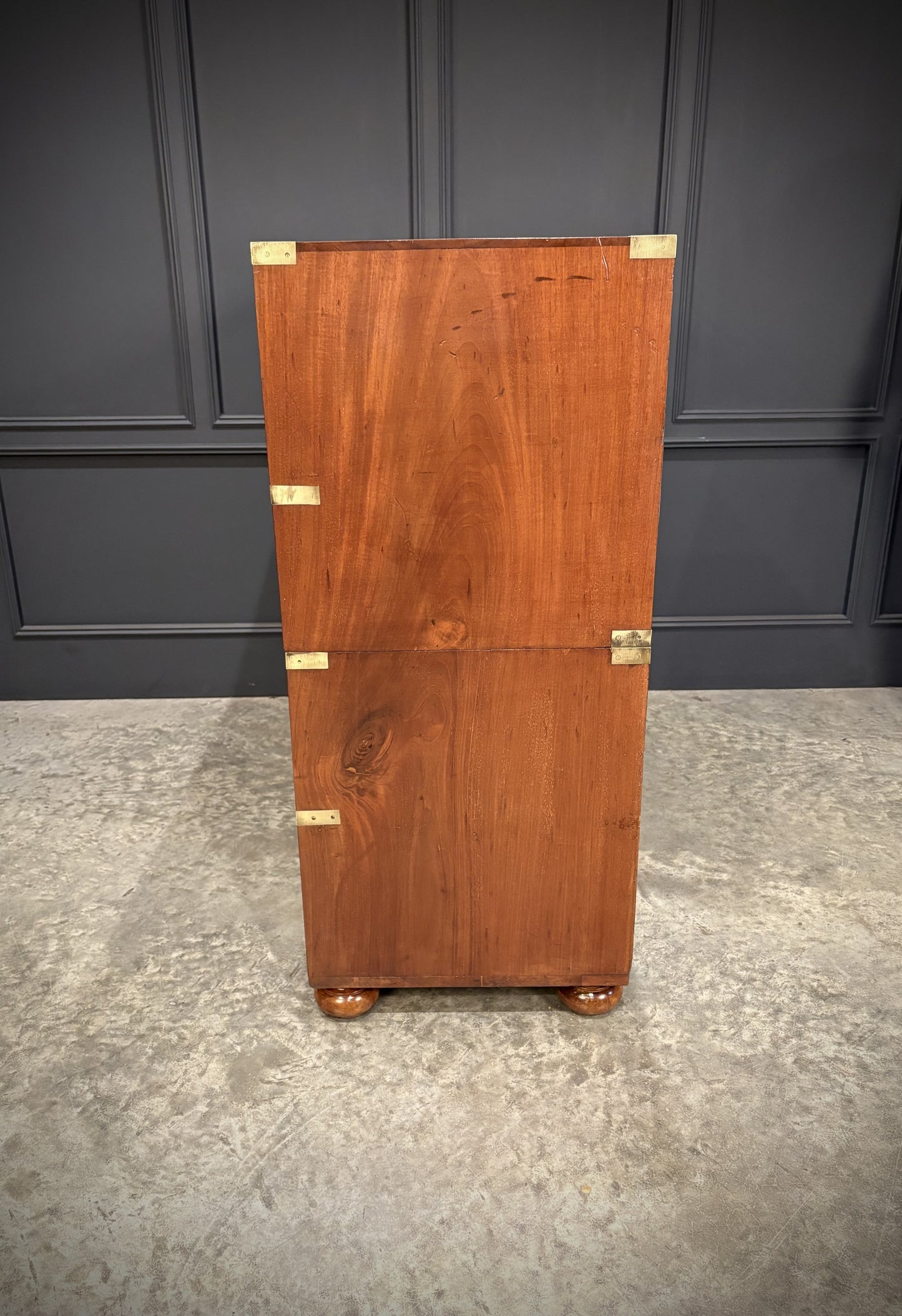 Vintage Tall Boy Mahogany Military Campaign Secretaire Chest