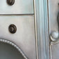 Vintage Hand-Painted Sideboard, Ornate French Style Cabinet, Oyster, Grey & Seafoam Storage Unit