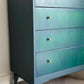 Green Blue & Teal Lebus Chest of Drawers. Vintage Upcycled Mid-Century Furniture