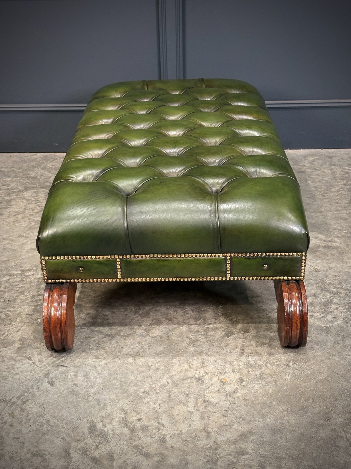 Vintage Regency Green Buttoned Leather Footstool