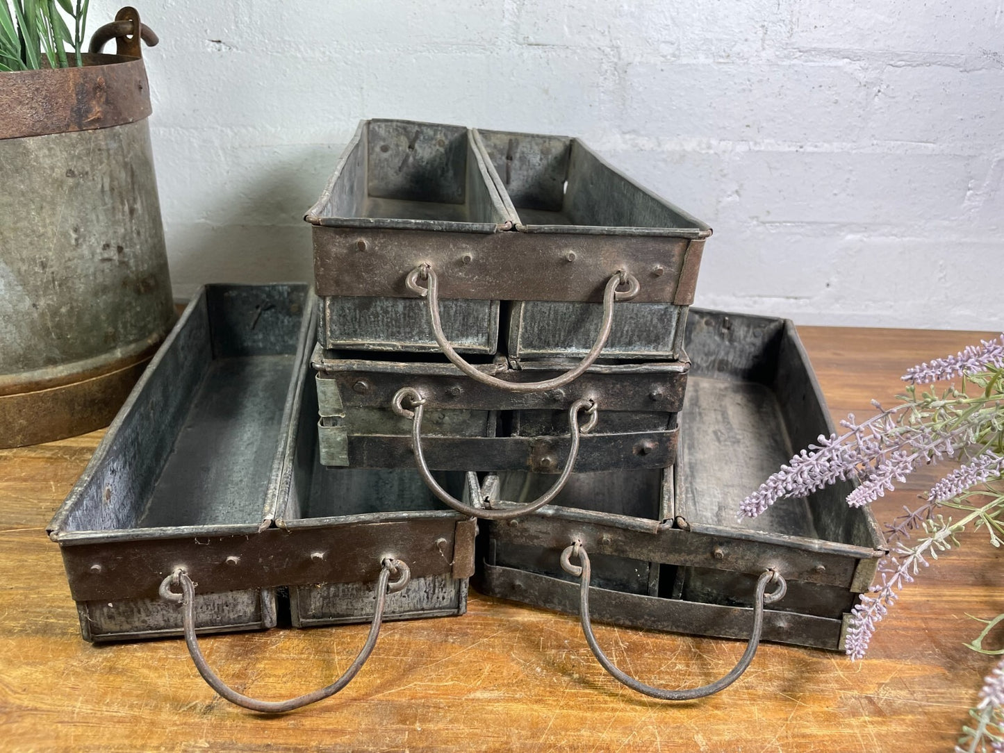 Vintage Metal Candle Herb Planter Pen Desk Cutlery Bread Tray