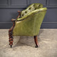 Vintage Victorian Green Buttoned Leather Double Spoon Back Sofa