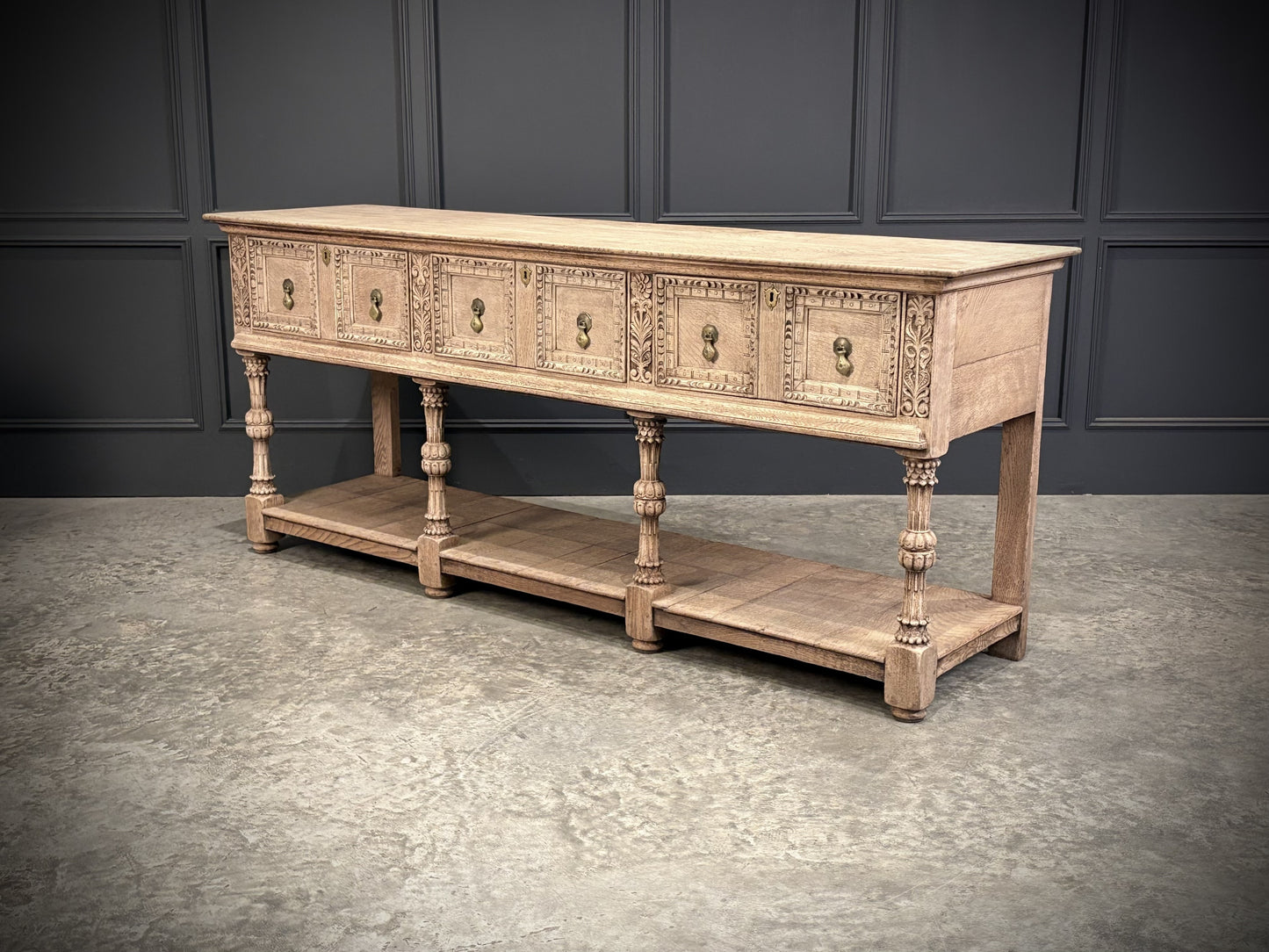 Vintage Bleached Carved Oak Potboard Dresser Sideboard