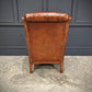 Pair Of Oak & Buttoned Vintage Leather Library Armchairs