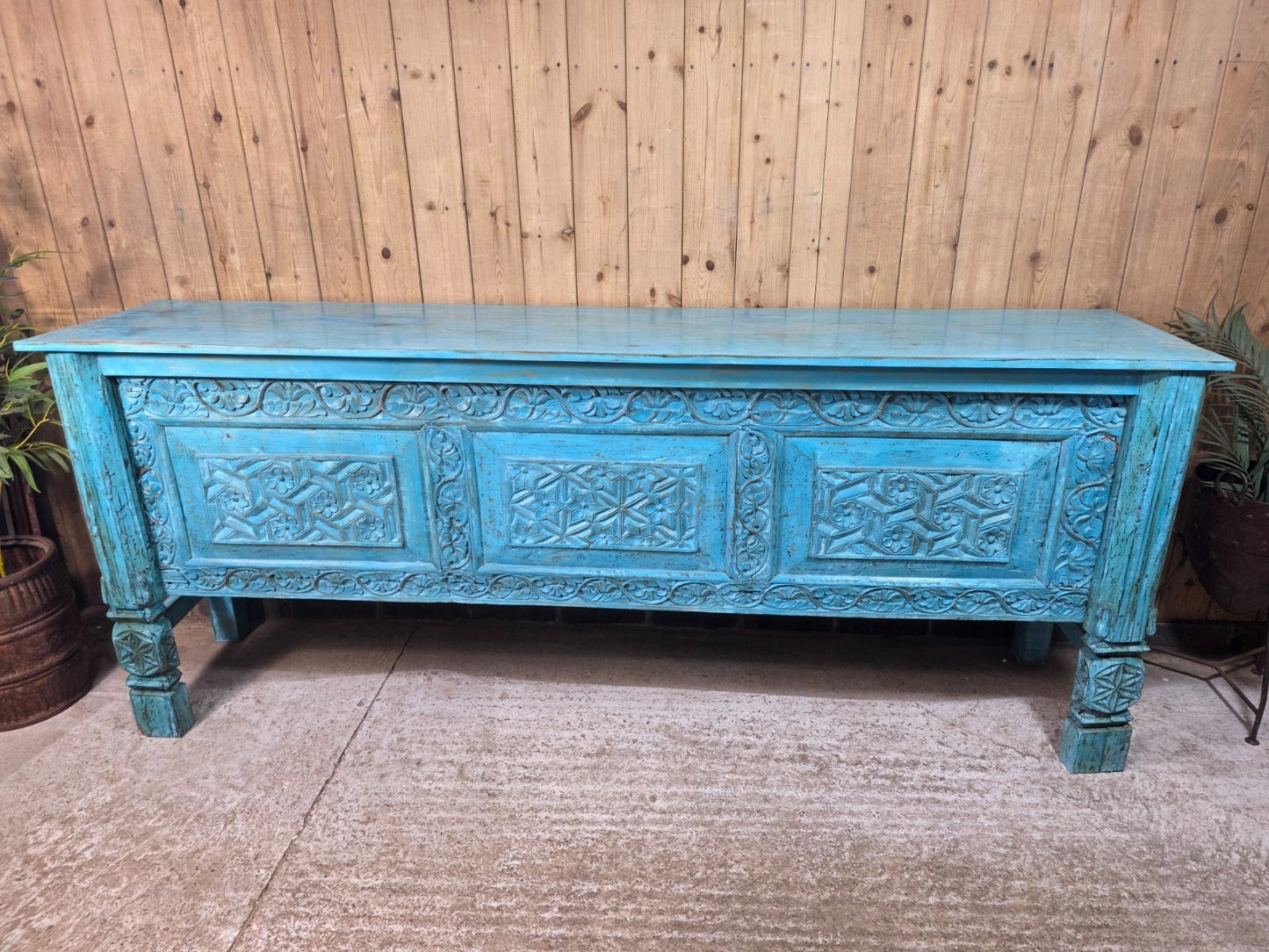 Blue Vintage Solid Wooden Carved Hallway Console Table