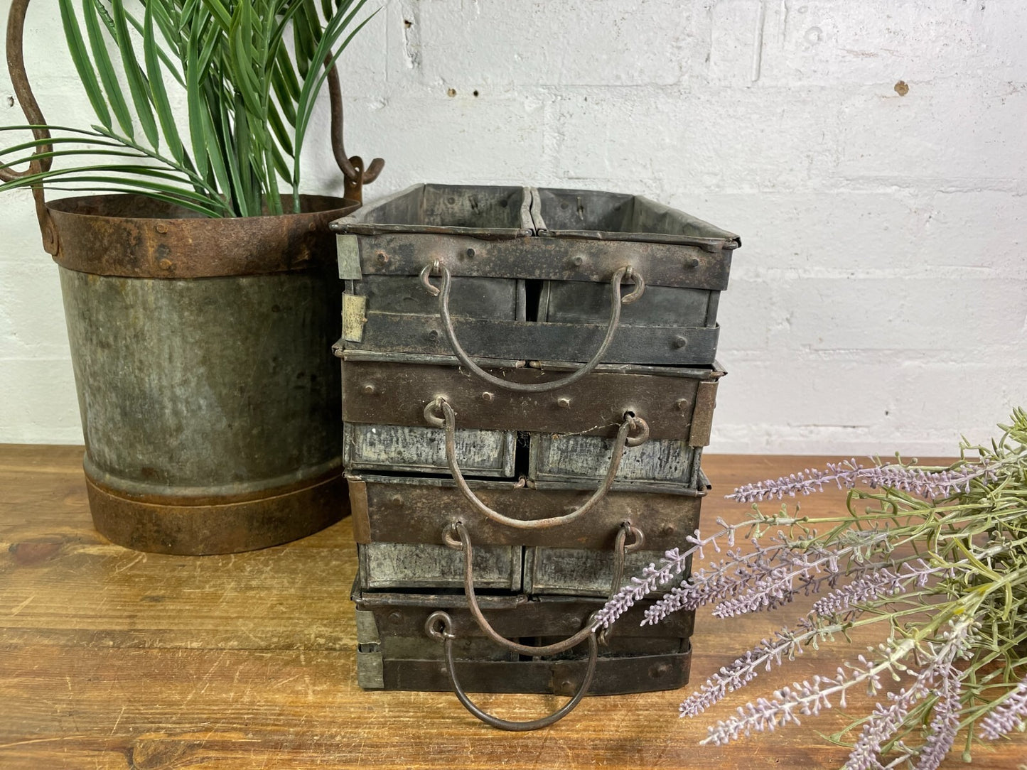 Vintage Metal Candle Herb Planter Pen Desk Cutlery Bread Tray