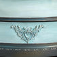 Dark Green, Blue & Metallic Vintage Chest of Drawers, Bow Fronted Mahogany