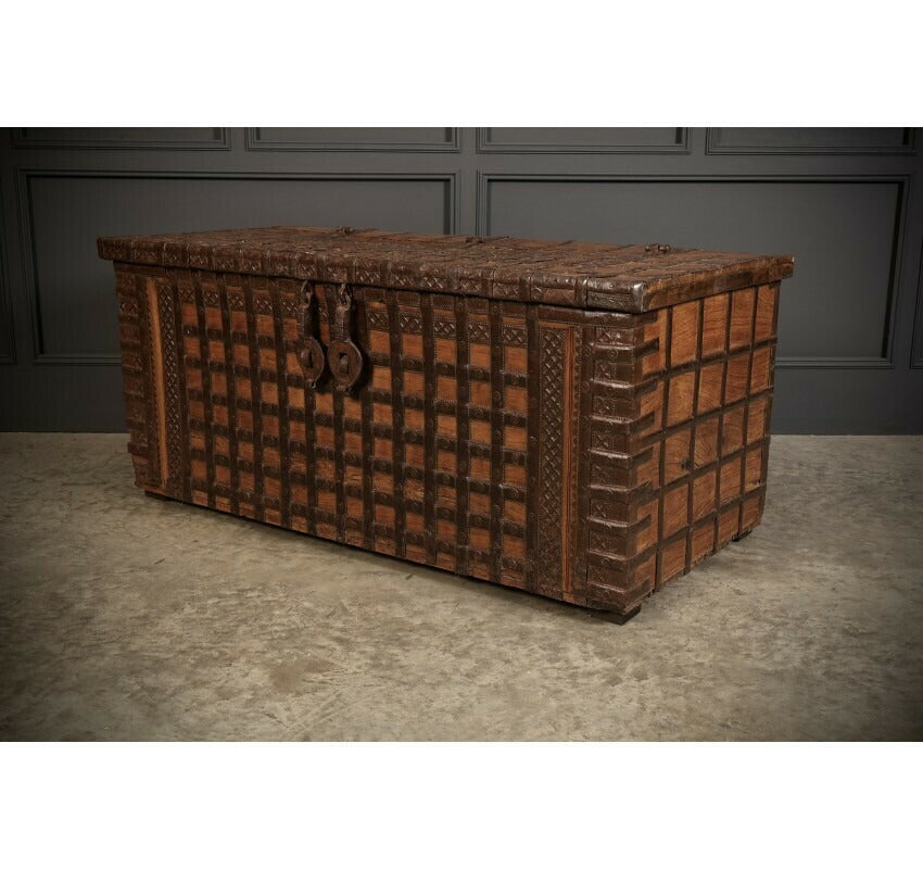 Large Iron Bound Indian Hardwood Trunk