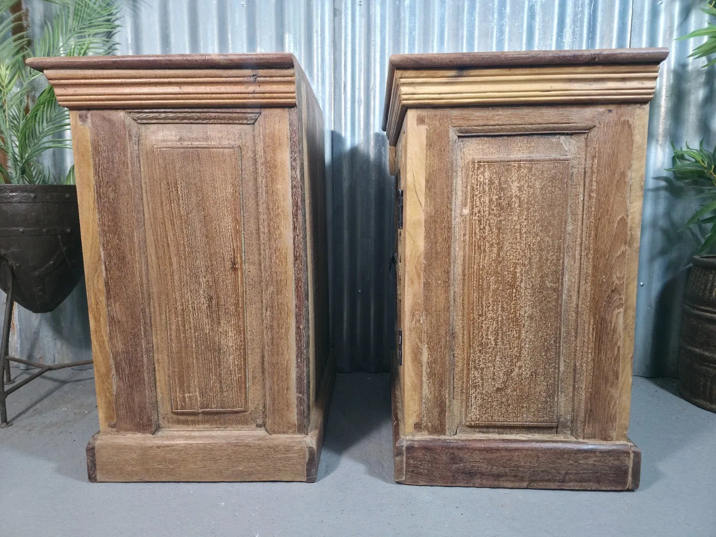 Vintage Solid Wooden Indian Carved Bedside Cupboards Cabinets