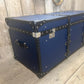 Handmade Leather Blue Ottoman Vintage Storage Chests, Custom Made Furniture