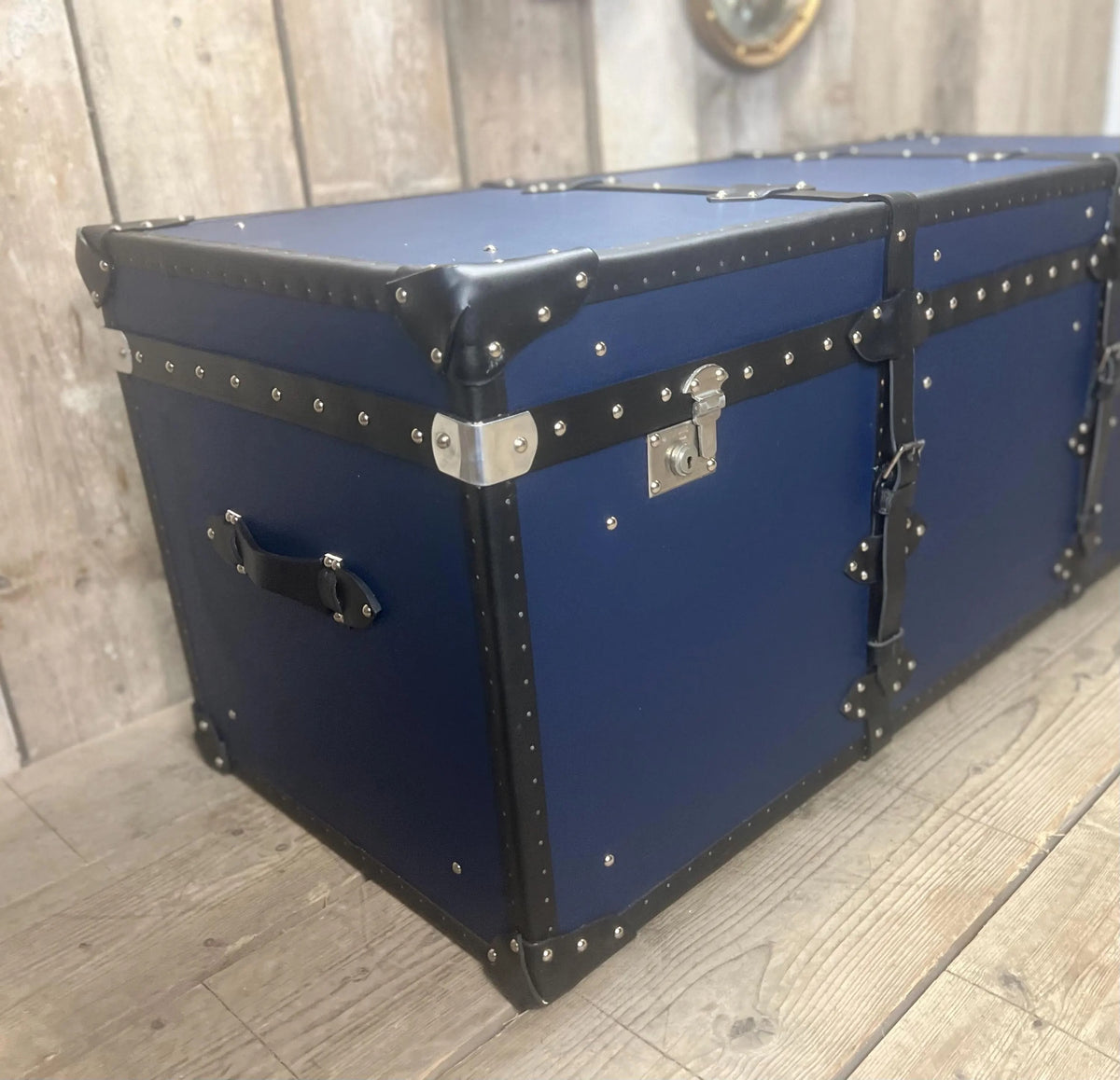 Handmade Leather Blue Ottoman Vintage Storage Chests, Custom Made Furniture