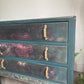 Dark Green and Floral Vintage Oak Chest of Drawers | Hand Painted Dresser