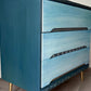 Blue Mid Century Chest of Drawers with Tapered Gold Legs. Boho Style