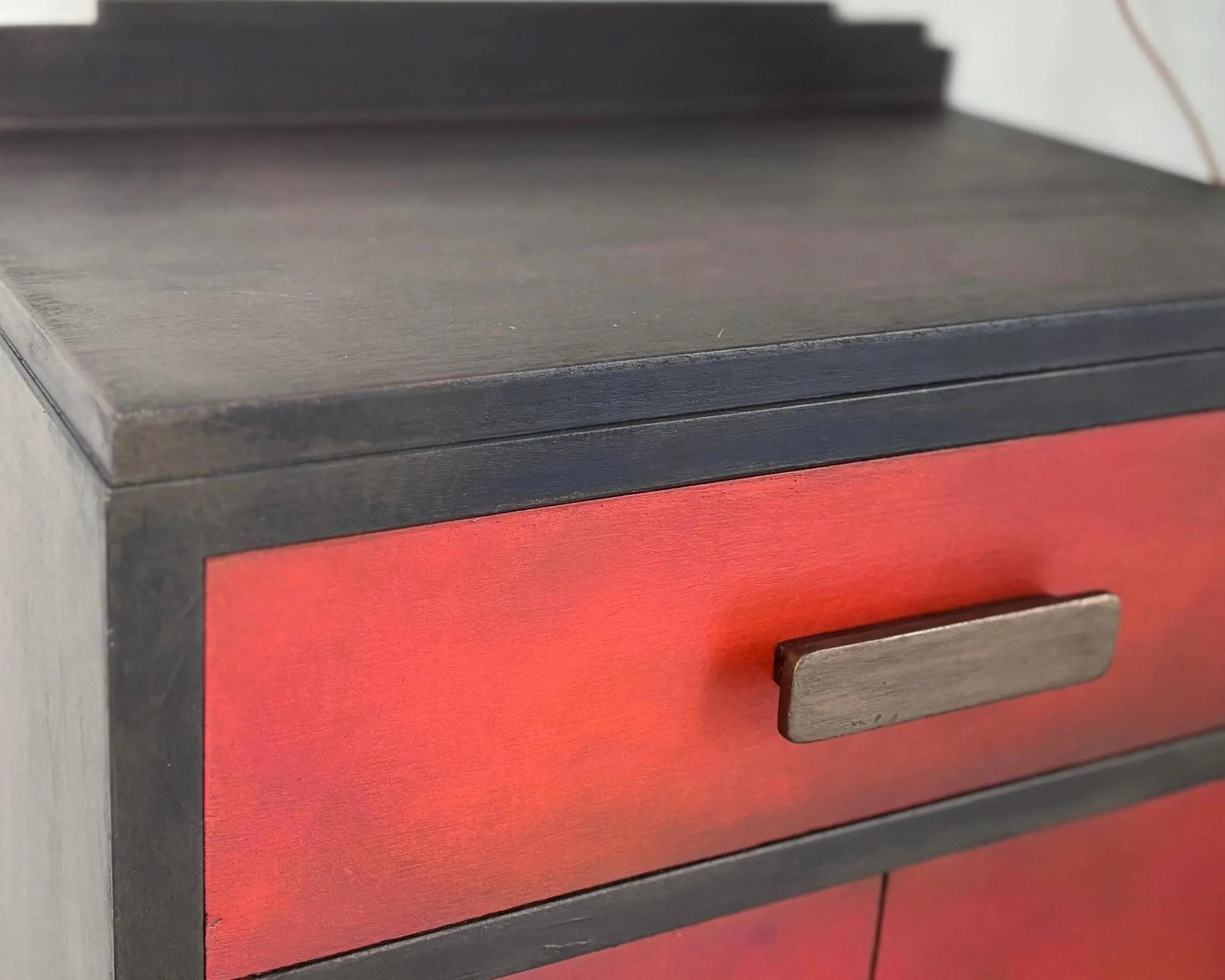 Red & Bronze Art Deco Cabinet | Hand Painted Storage Cupboard | Delivery Included