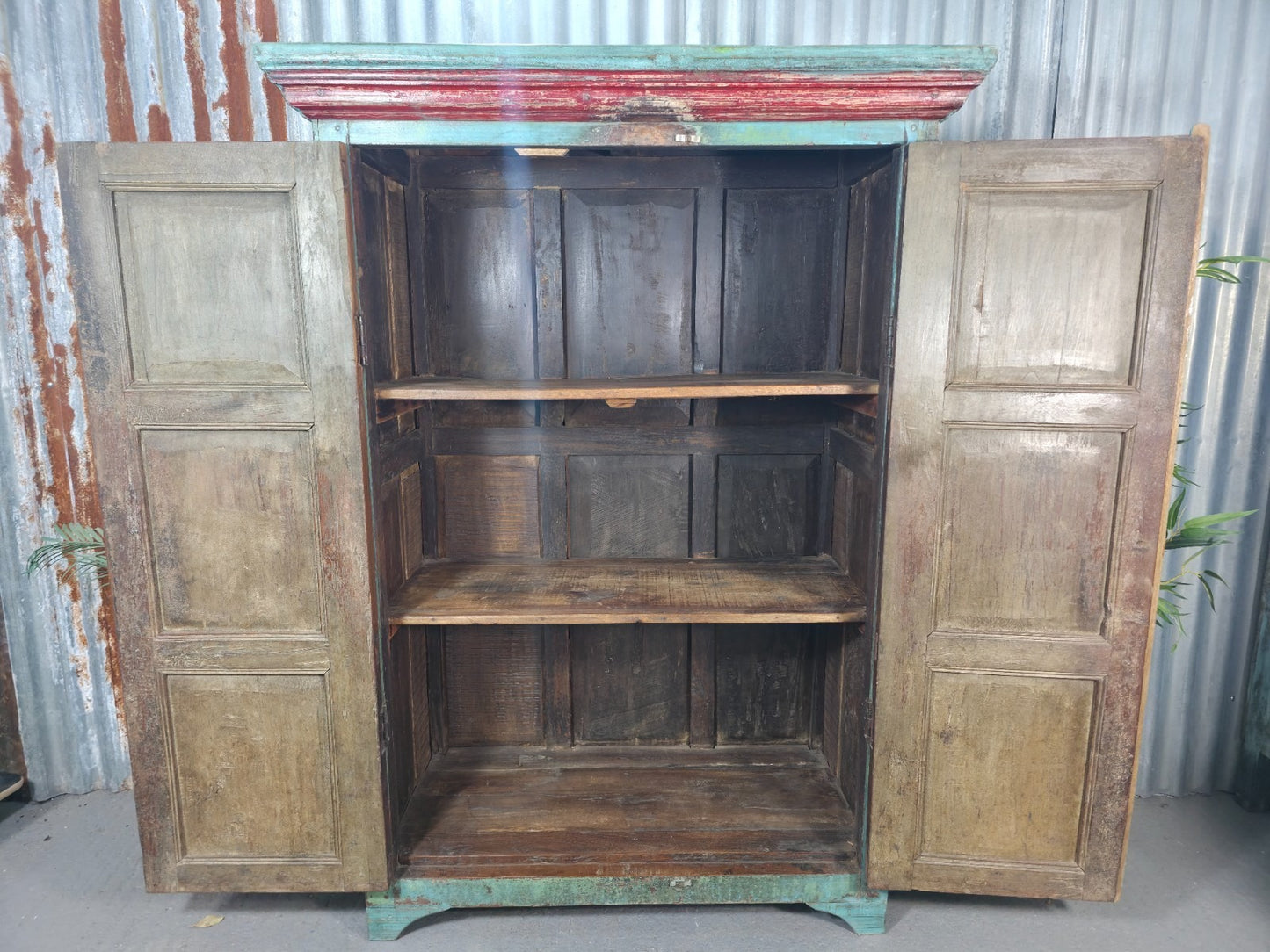 Vintage Reclaimed Indian Free Standing Solid Wooden House Keepers Linen Cupboard