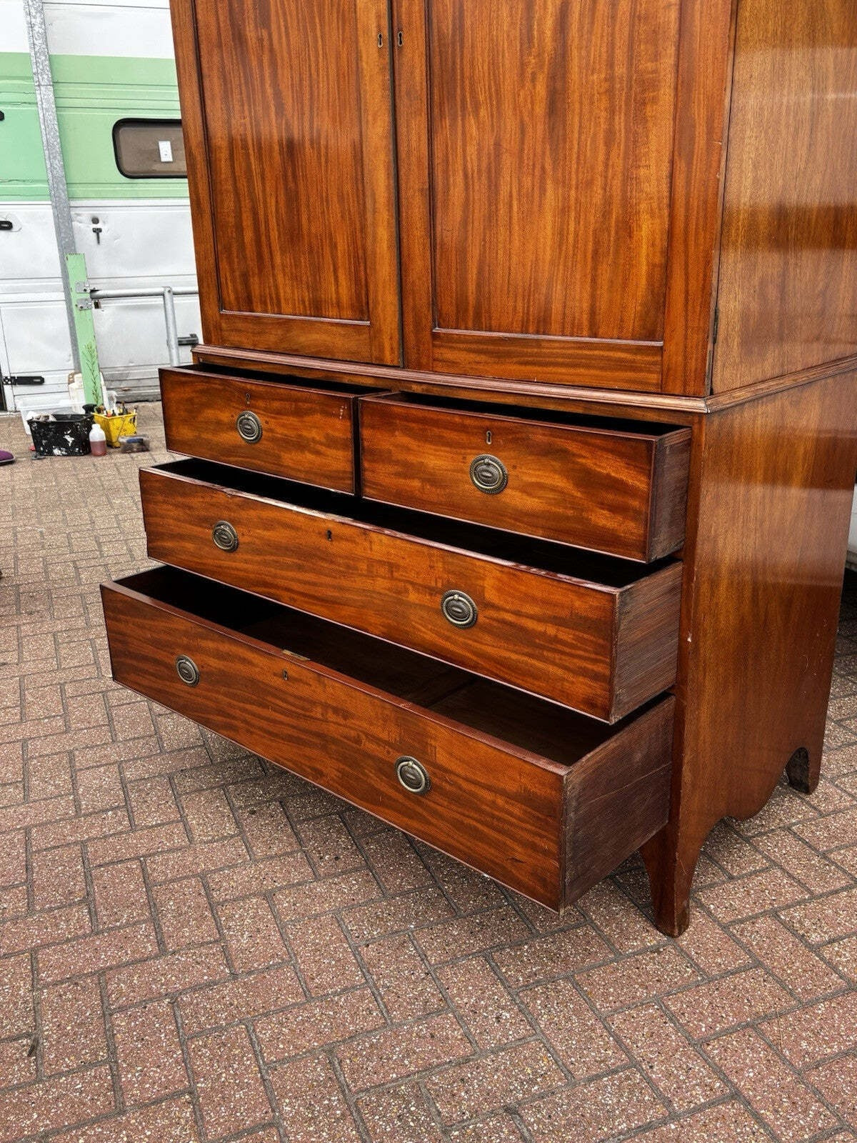 Georgian Flame Mahogany Linen Press Cabinet