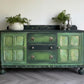 Hand Painted Oak Sideboard | Upcycled Dark Green Storage Vintage Cabinet