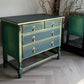 Teal Green Vintage Hand Painted Chest of Drawers | 1930s Oak Dresser | Upcycled Statement Furniture