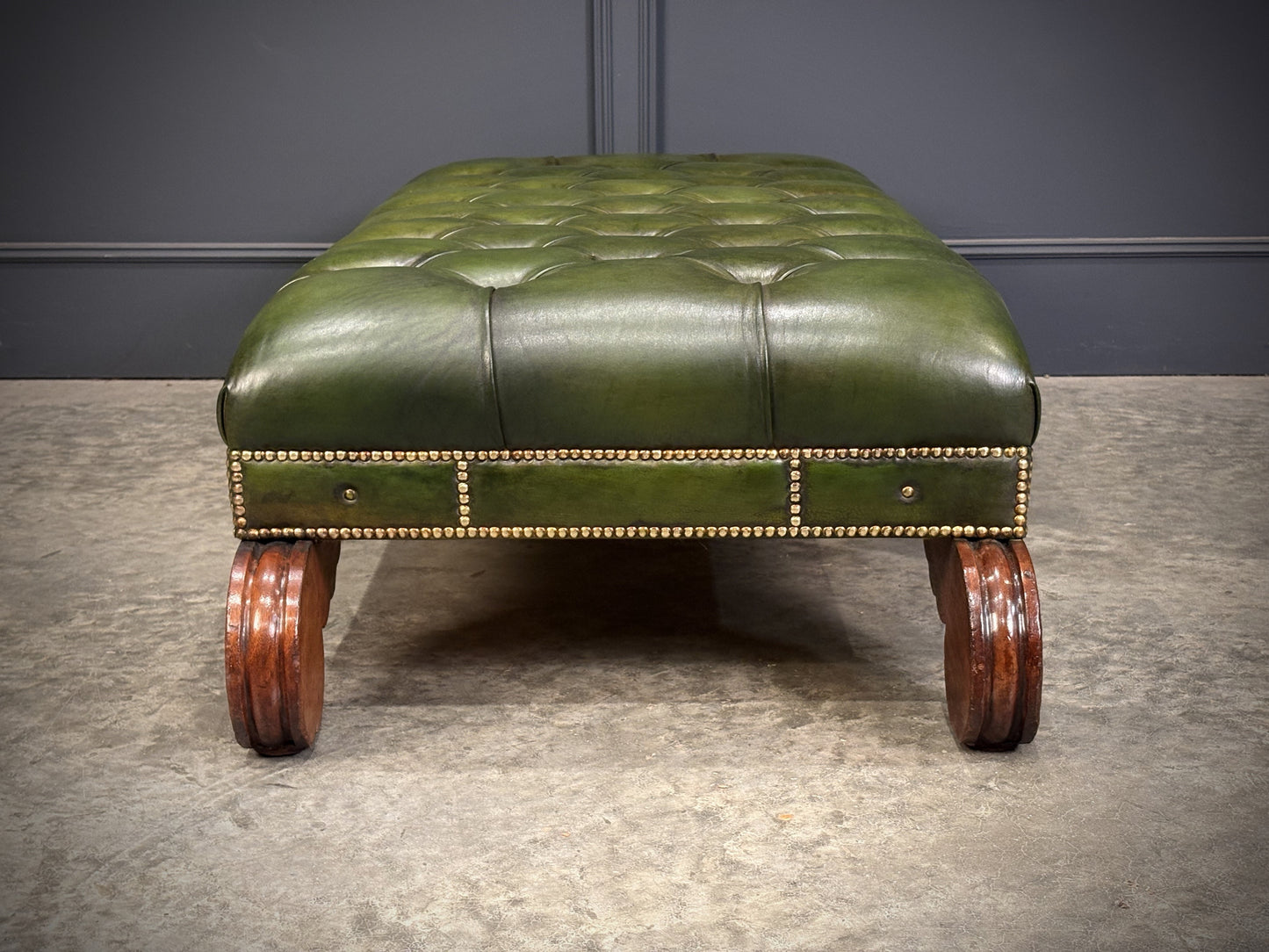 Vintage Regency Green Buttoned Leather Footstool
