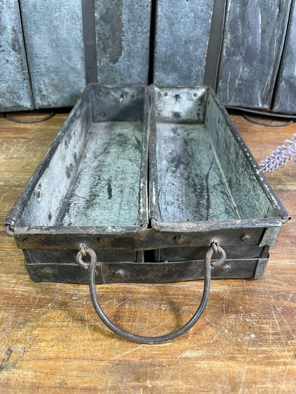 Vintage Metal Candle Herb Planter Pen Desk Cutlery Bread Tray