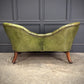 Vintage Victorian Green Buttoned Leather Double Spoon Back Sofa