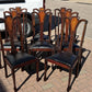 Set of 8 Art Noveau Marquetry Inlaid Mahogany Dining Chairs, New Upholstery.