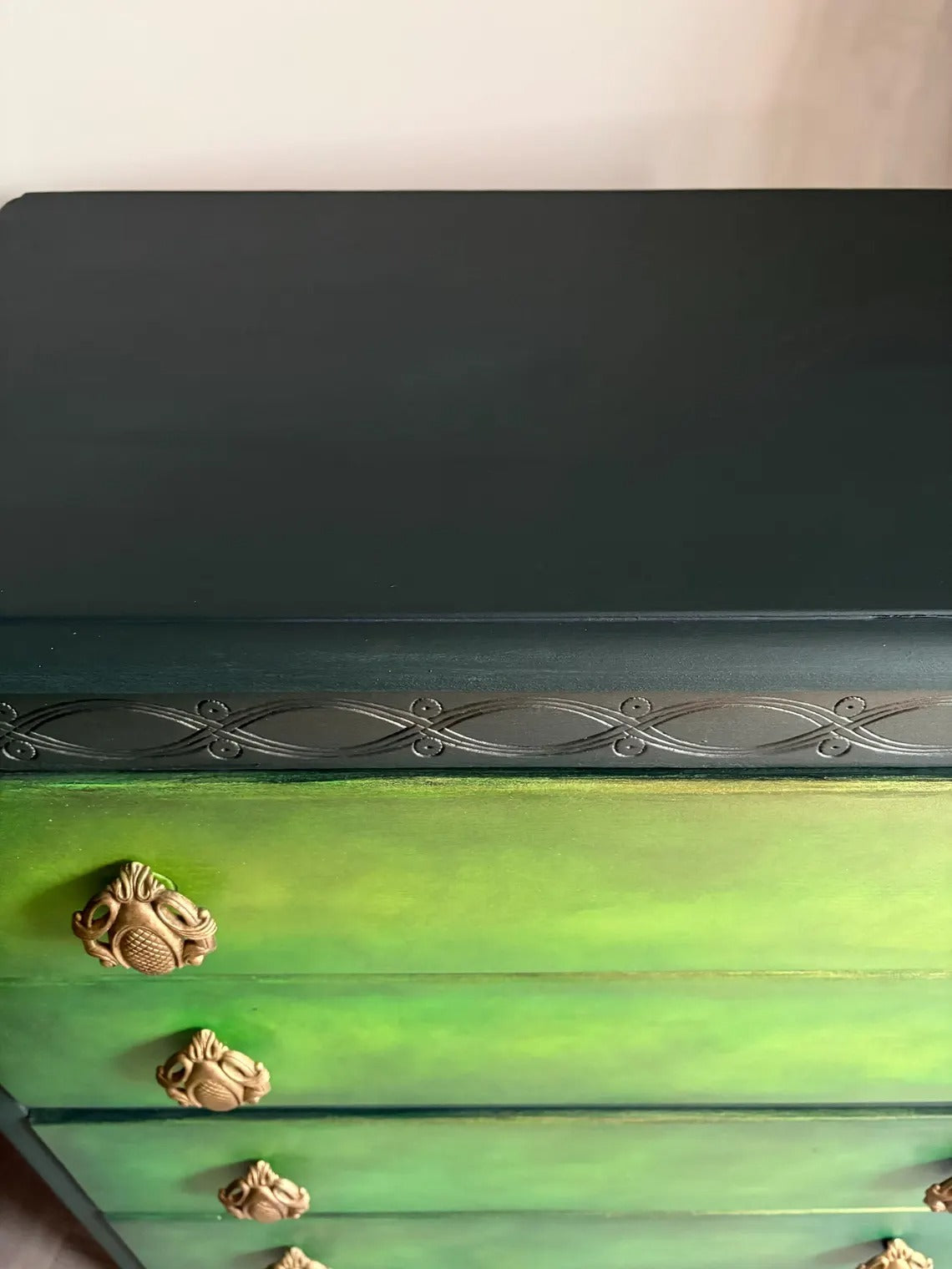 Green Vintage Lebus Chest of Drawers – Hand Painted Dresser
