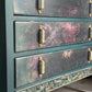 Dark Green and Floral Vintage Oak Chest of Drawers | Hand Painted Dresser