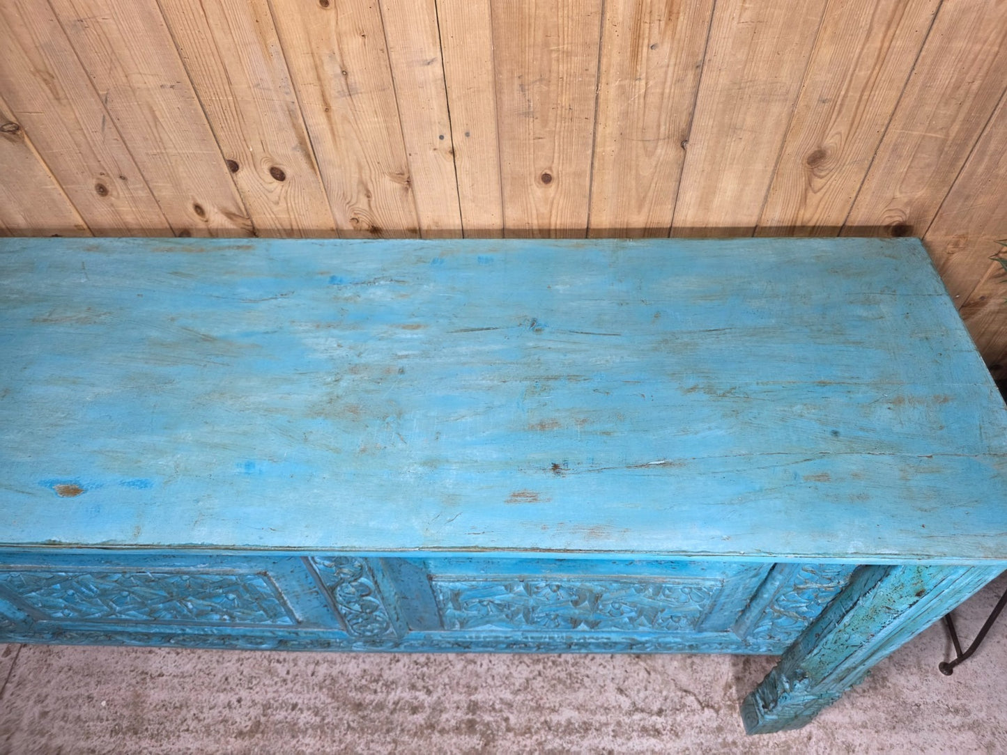 Blue Vintage Solid Wooden Carved Hallway Console Table