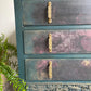 Dark Green and Floral Vintage Oak Chest of Drawers | Hand Painted Dresser