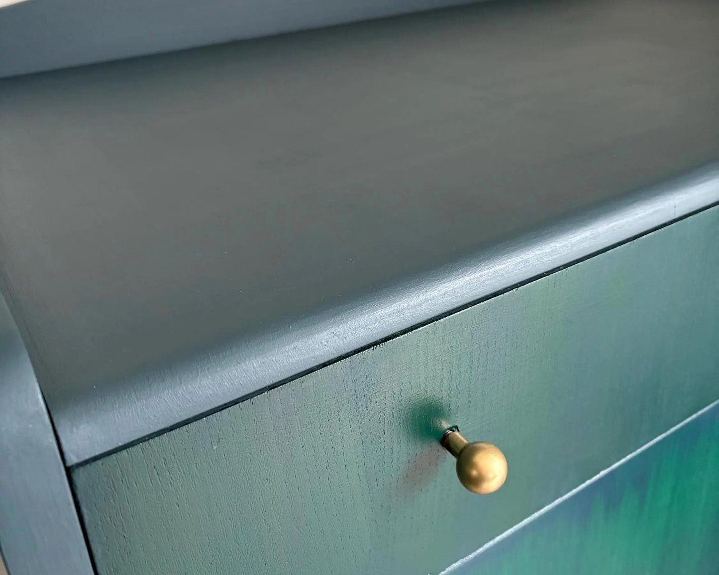 Green Blue & Teal Lebus Chest of Drawers. Vintage Upcycled Mid-Century Furniture