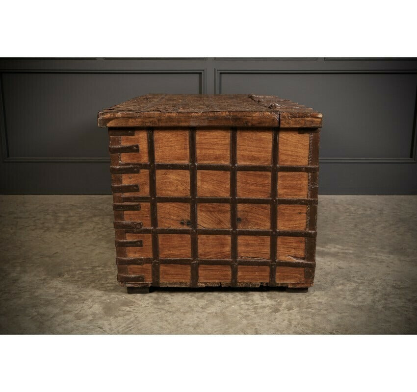 Large Iron Bound Indian Hardwood Trunk