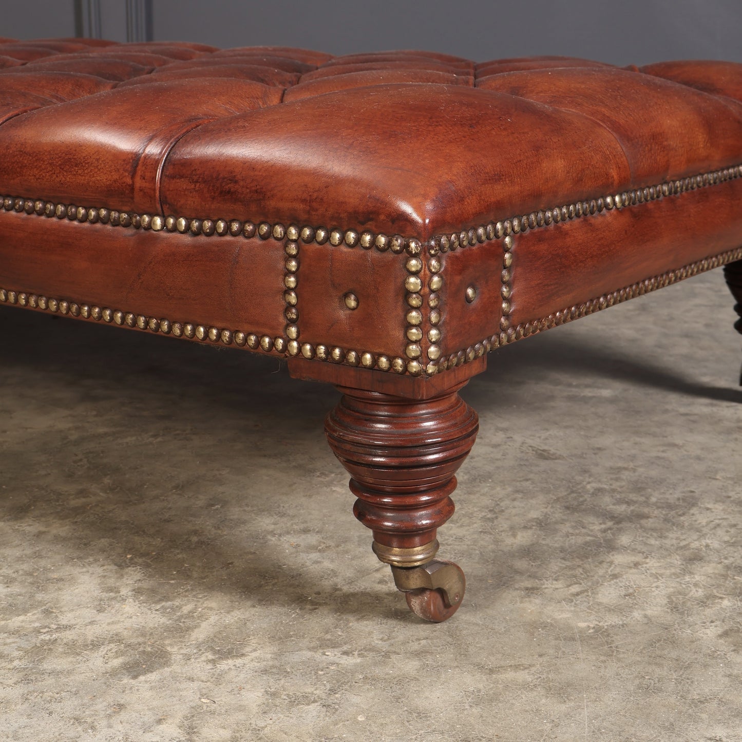 Vintage Victorian Buttoned Leather Footstool