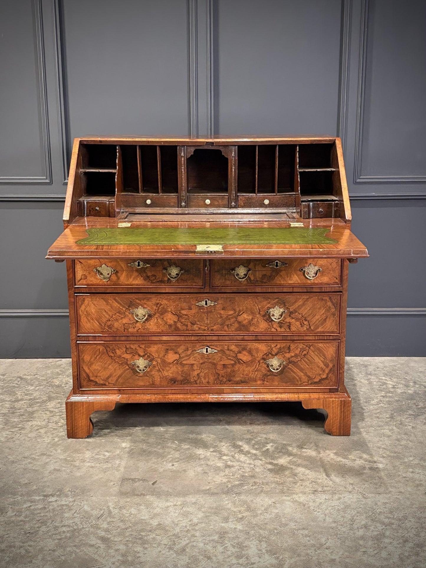 Queen Anne Art Deco Figured Walnut Writing Bureau