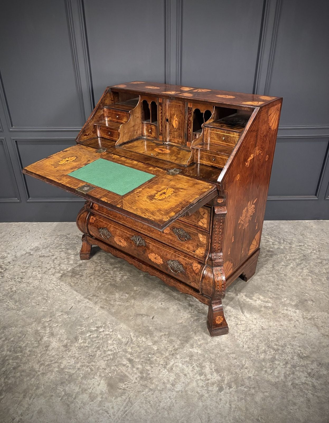 Dutch Marquetry Inlaid Walnut Art Deco Bureau