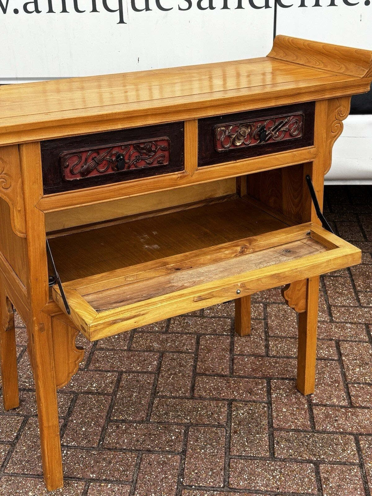 Oriental Console Table With 2 Drawers And A Cupboard.