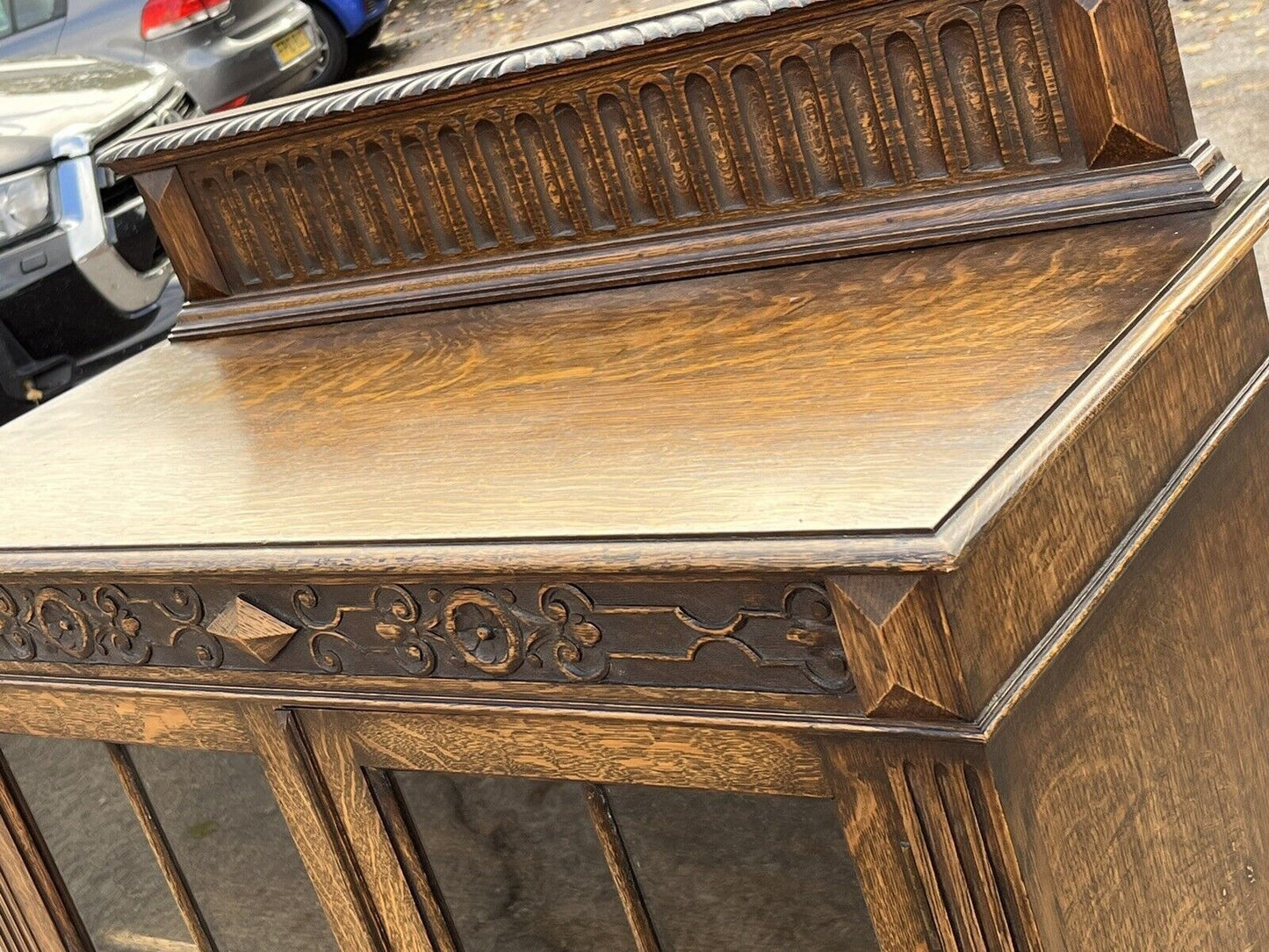 Vintage Edwardian Oak Bookcase Display Cabinet